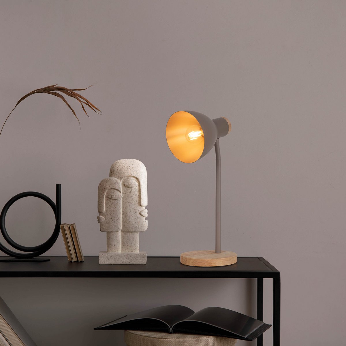 "Marie" bureaulamp gemaakt van metaal en hout, E14, bruin, 36,5 cm hoog