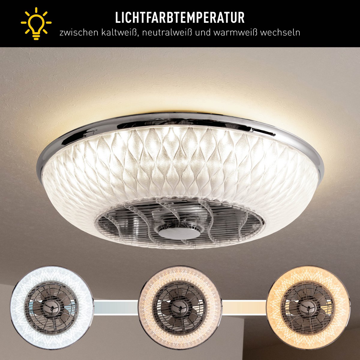 LED -plafondlicht "Viento" met ventilator, gemaakt van metaal en plastic, met geïntegreerde LED's, verlichting voor woonkamers of kantoor