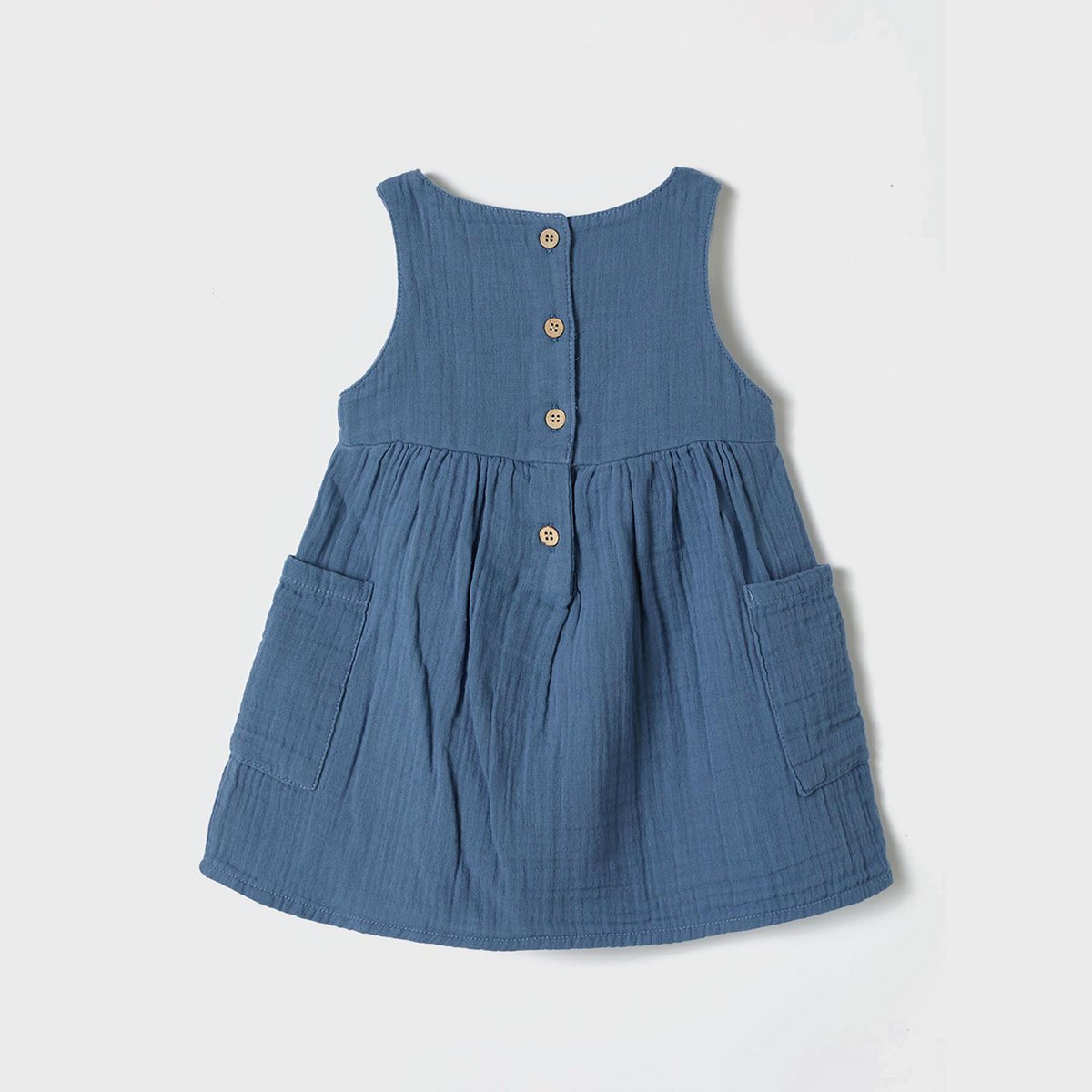 OrganicEra organische mousseline mouwloze jurk met zak, indigo