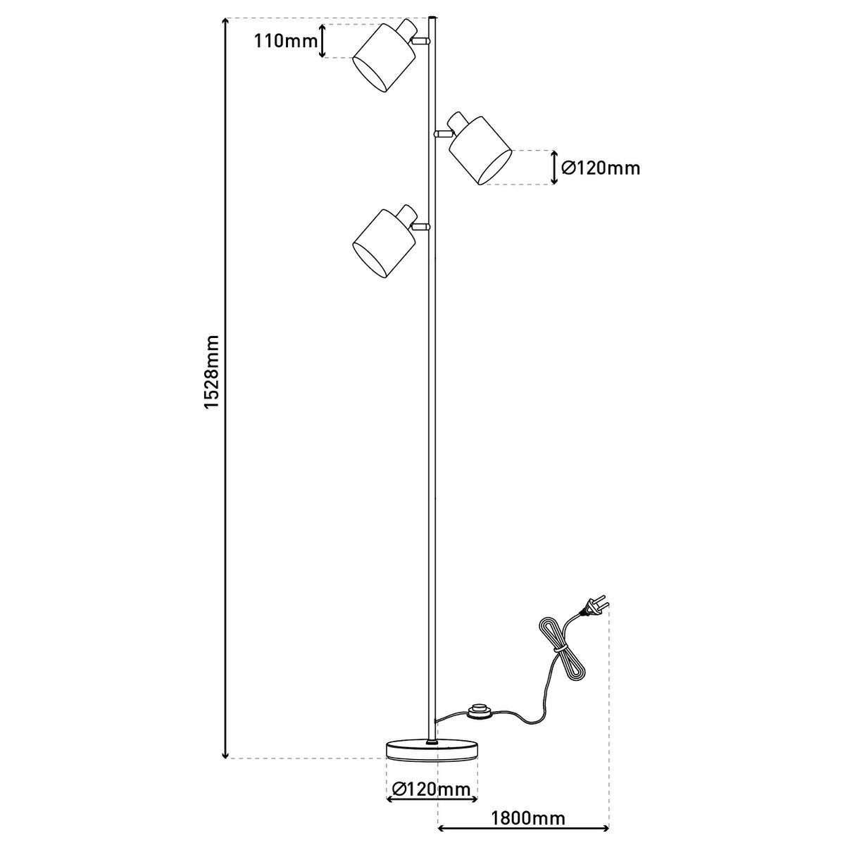 Staande lamp "maron" gemaakt van metalen satine-mat met stof paraplu's in bruin, met E14-aansluiting, voor eetkamer, woonkamer, gang of kantoor, lamp voor woonkamer, eetkamer, hal en kantoor, staande lamp in 153 cm High