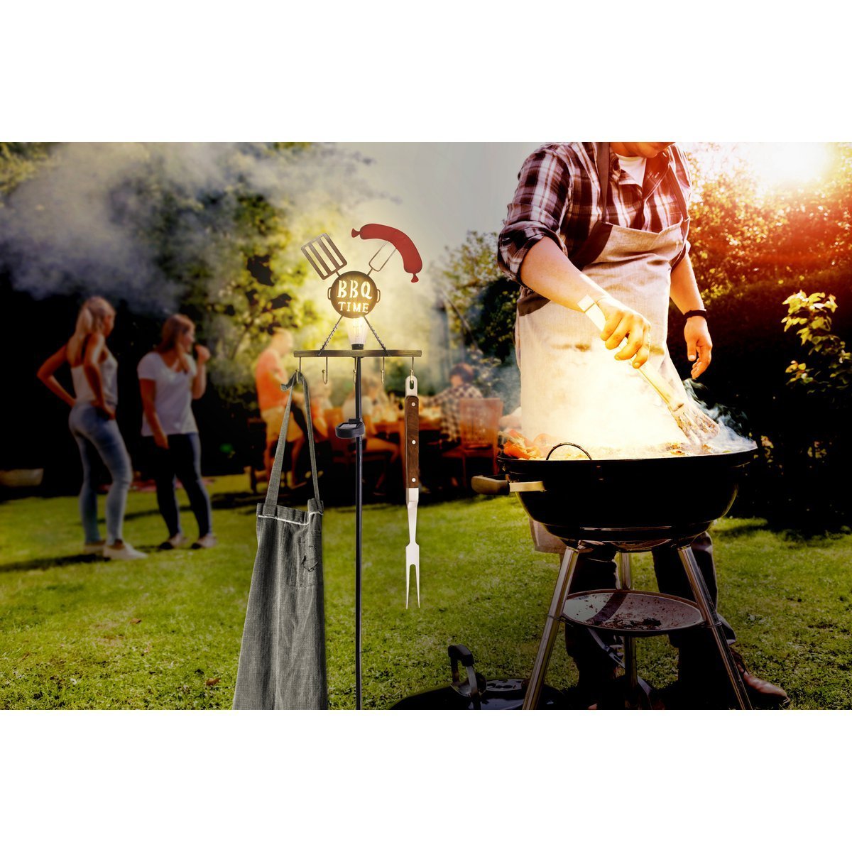 LED Solar Earth Spit H: 130 cm (BBQ), voor buiten, gemalen spiesjes gemaakt van metaal en plastic in roest, met geïntegreerde LED