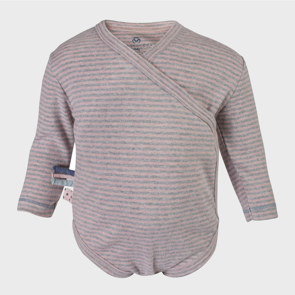 OrganicEra Organic Baby L/S Kimono body, roze gestreept