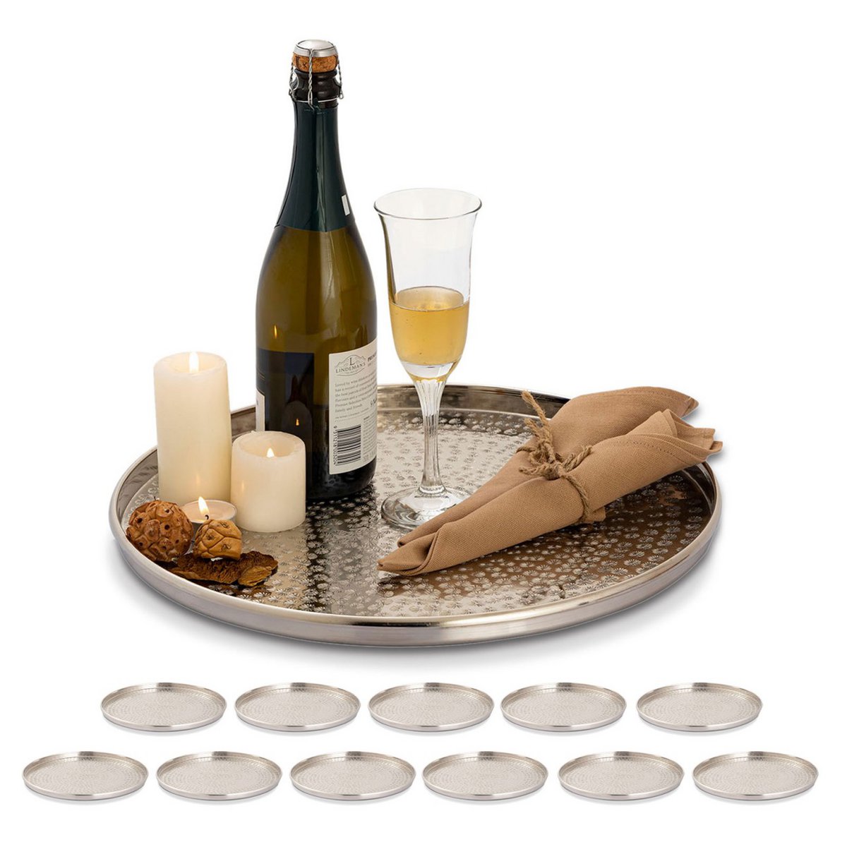 Serveer lade Decoratiebladen 12-delige metaal Ø 40 cm ronde zilver of gouden kandelaardekstak