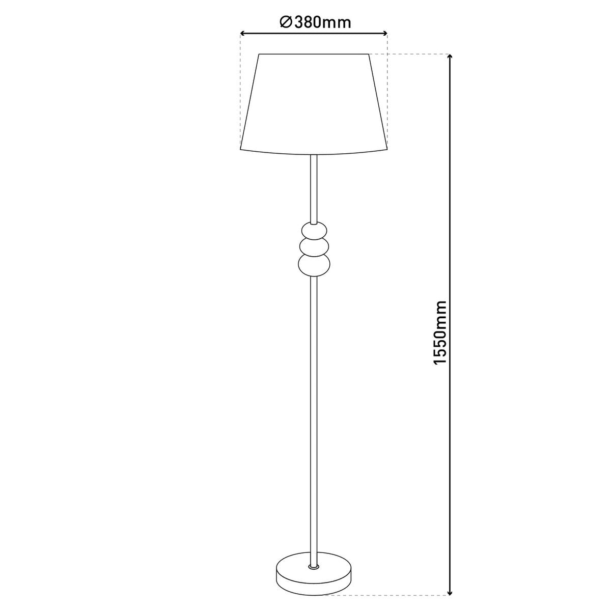 Staande lamp "Elina" 155 cm hoog, Ø 38 cm, metaal in zwart/bruin, tekstblazer in wit, E27