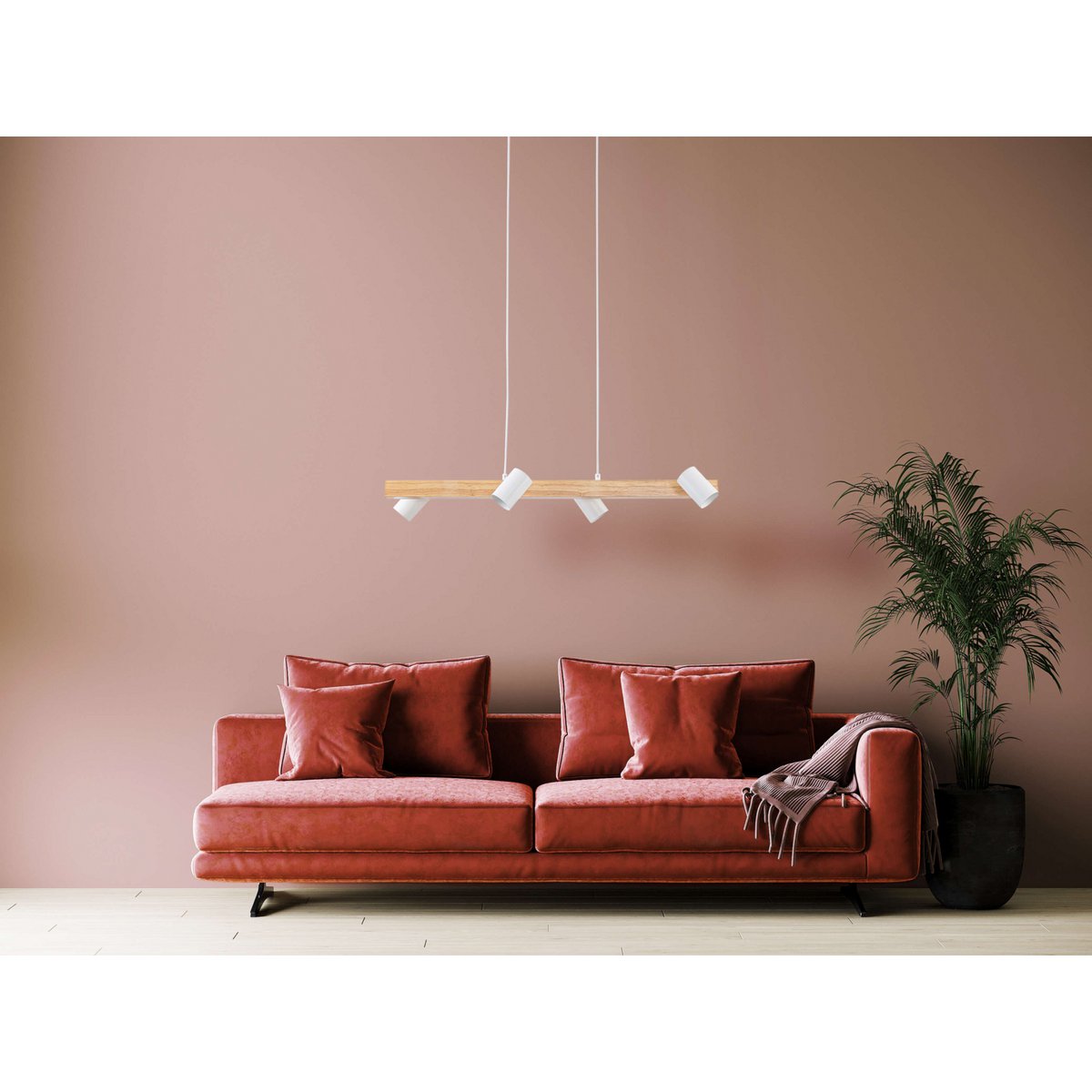 4 hanglamp "Frida" wit, hangende lamp, metaal, wit, GU10, hanglamp voor eetkamer, woonkamer, gang of kantoor, 80 cm lang