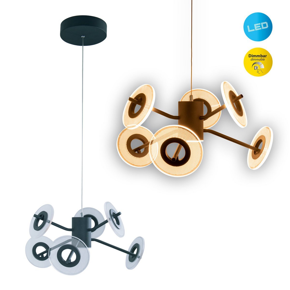 Led hanglamp "discus" gemaakt van zwart metaal en wit plastic met stevig gebouwd -in LED's, hangende lamp voor eetkamer, woonkamer, gang of kantoor met een Øvon ca. 57 cm