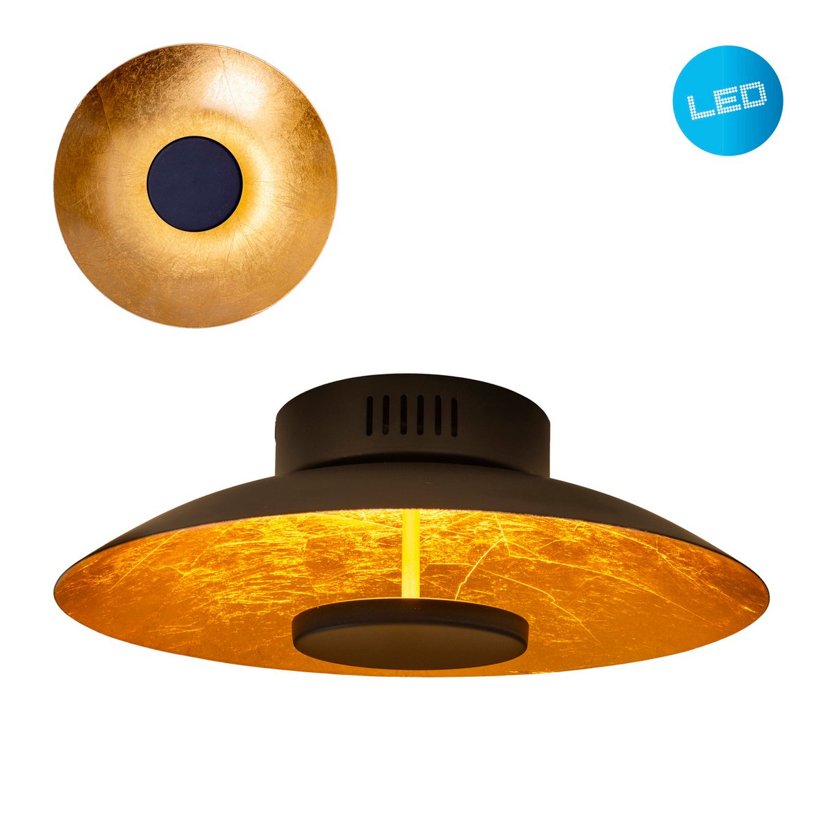 LED -plafondlamp "Firenze" metalen plafondlamp in zwart en goud, stevig geïnstalleerd, verlichting voor woonkamer, kantoor of de toegangsstang van 30 cm diameter