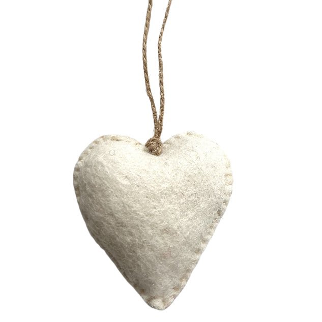 Luna -Leena Heart Off -White Hanger - Bag Charm - Wool Filt - Handmade in Nepal