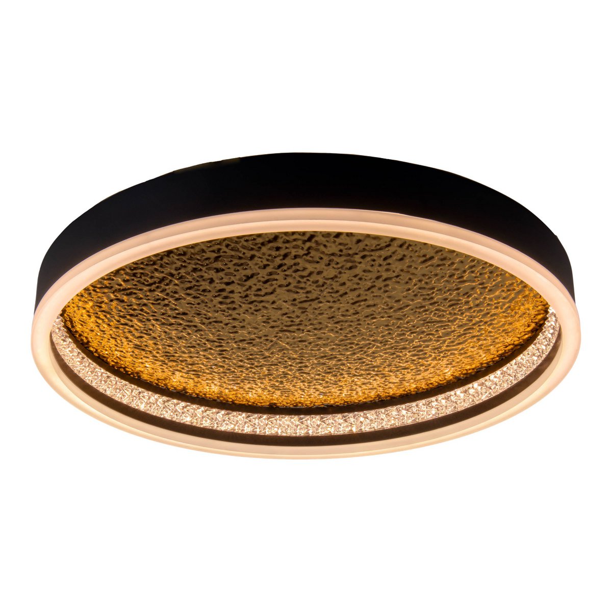 LED -plafondlamp Arany, plafondlamp gemaakt van metaal en plastic in zwart, met stevig ingebouwde LED's, dimbare, 40 cm diameter