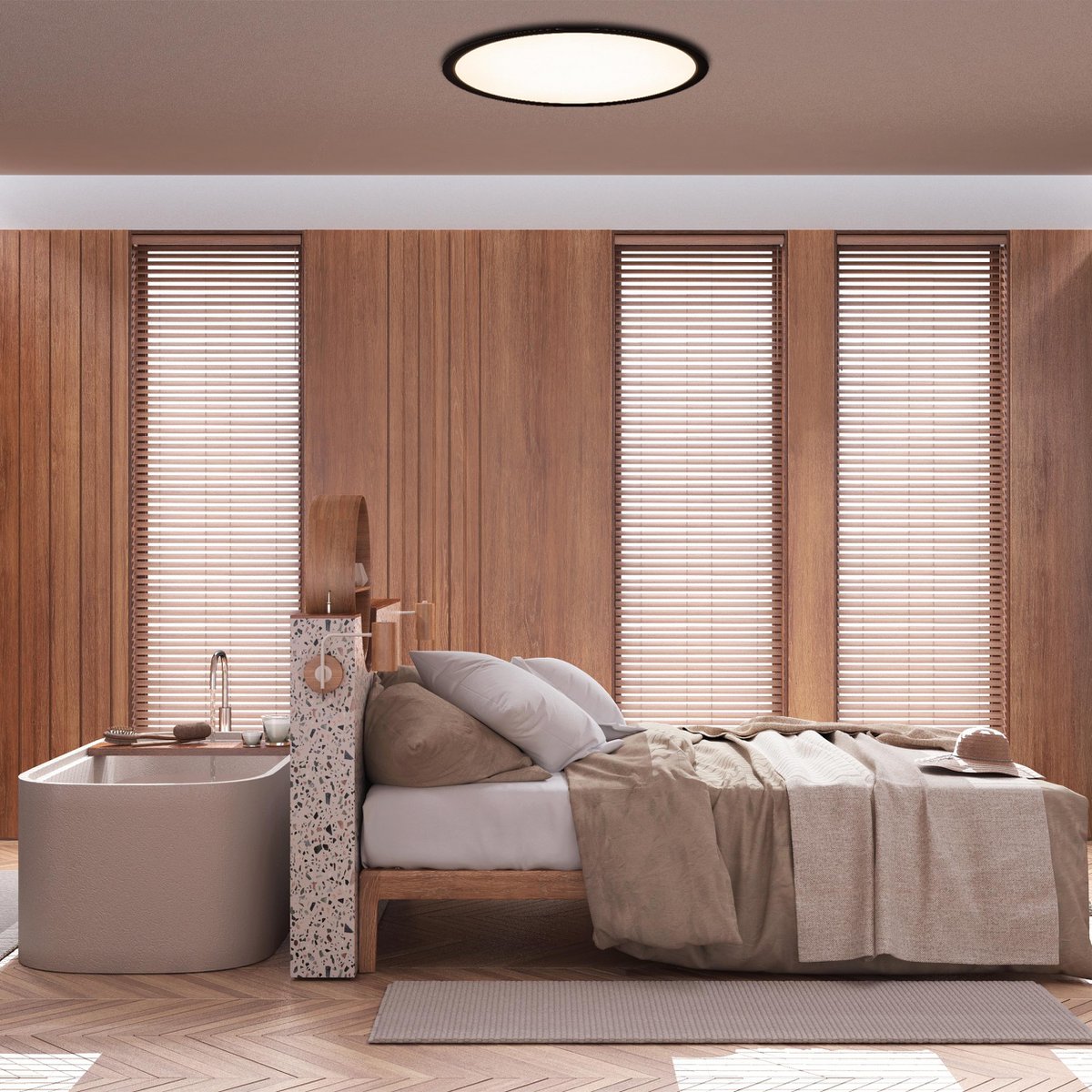 Het LED-plafondlicht "Carlo" met RGB-backlight, Ø van 54 cm, klassiekmoderne plafondlicht gemaakt van zwart/wit plastic met veel functies, b.v.