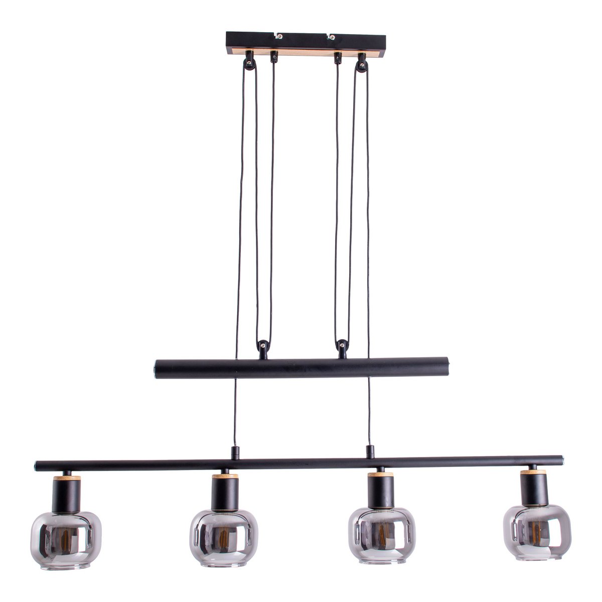 4 hanger lamp "fumoso", hanglamphoogte verstelbaar gemaakt van metaal en rookglas in zwart, met E14 -aansluiting, voor eetkamer, woonkamer, gang of kantoor, 78 x 10 cm