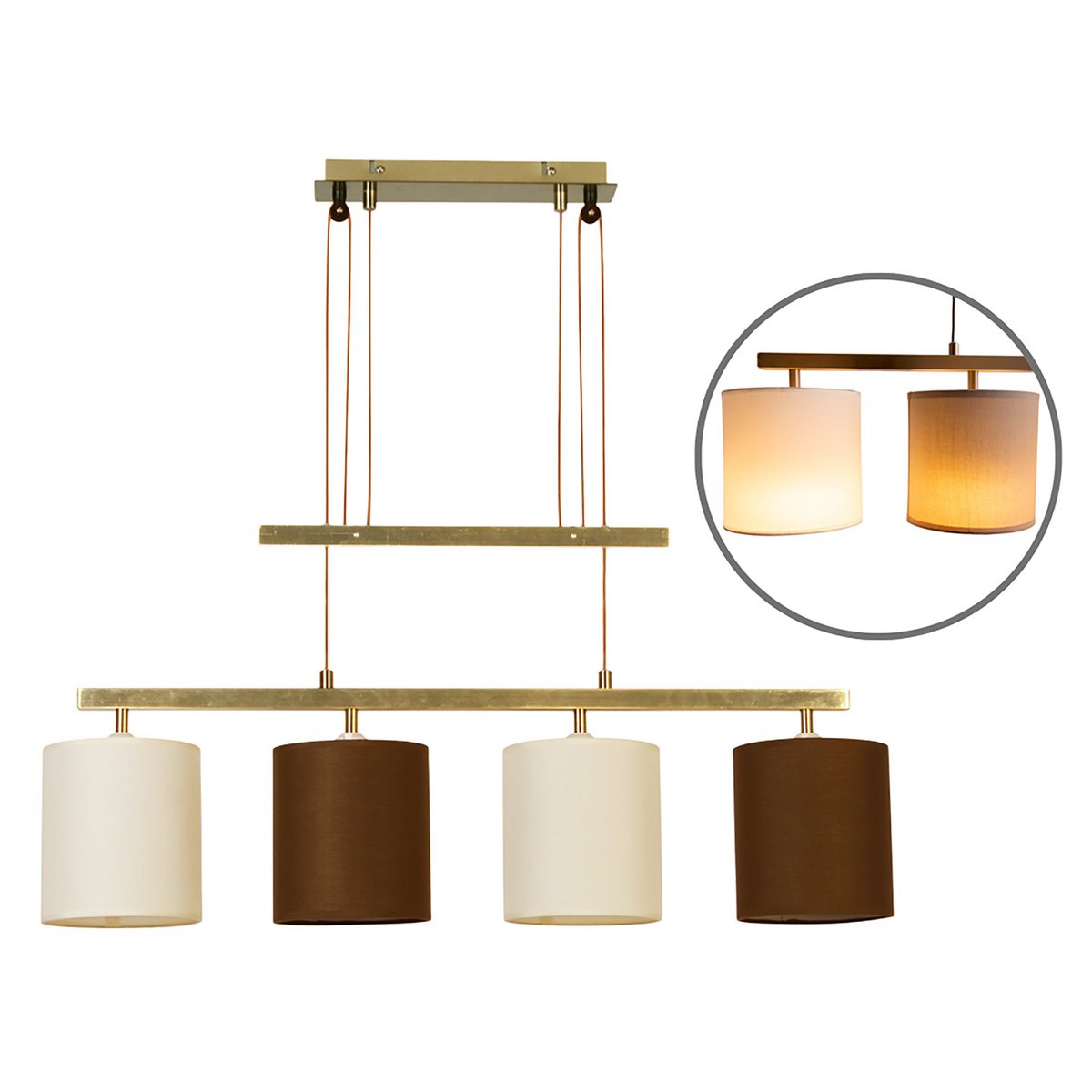 4 hanglamp "tilde", klassieke metalen slinger lamp in bruin en beige, met E27 -versies, hanglamphoogte verstelbaar en 86 cm lang, ideaal als eetkamerlicht