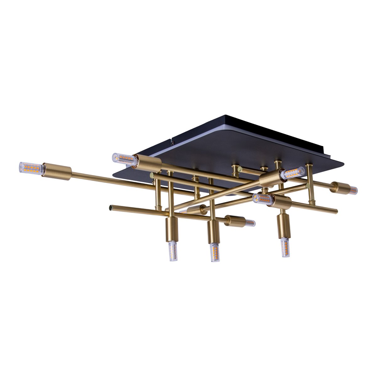 LED -plafondlamp "Ancona" met achtergrondverlichting gemaakt van metaal in zwart en messing, G9 -versies, lamp voor woonkamer, eetkamer, gang en kantoor, ca.