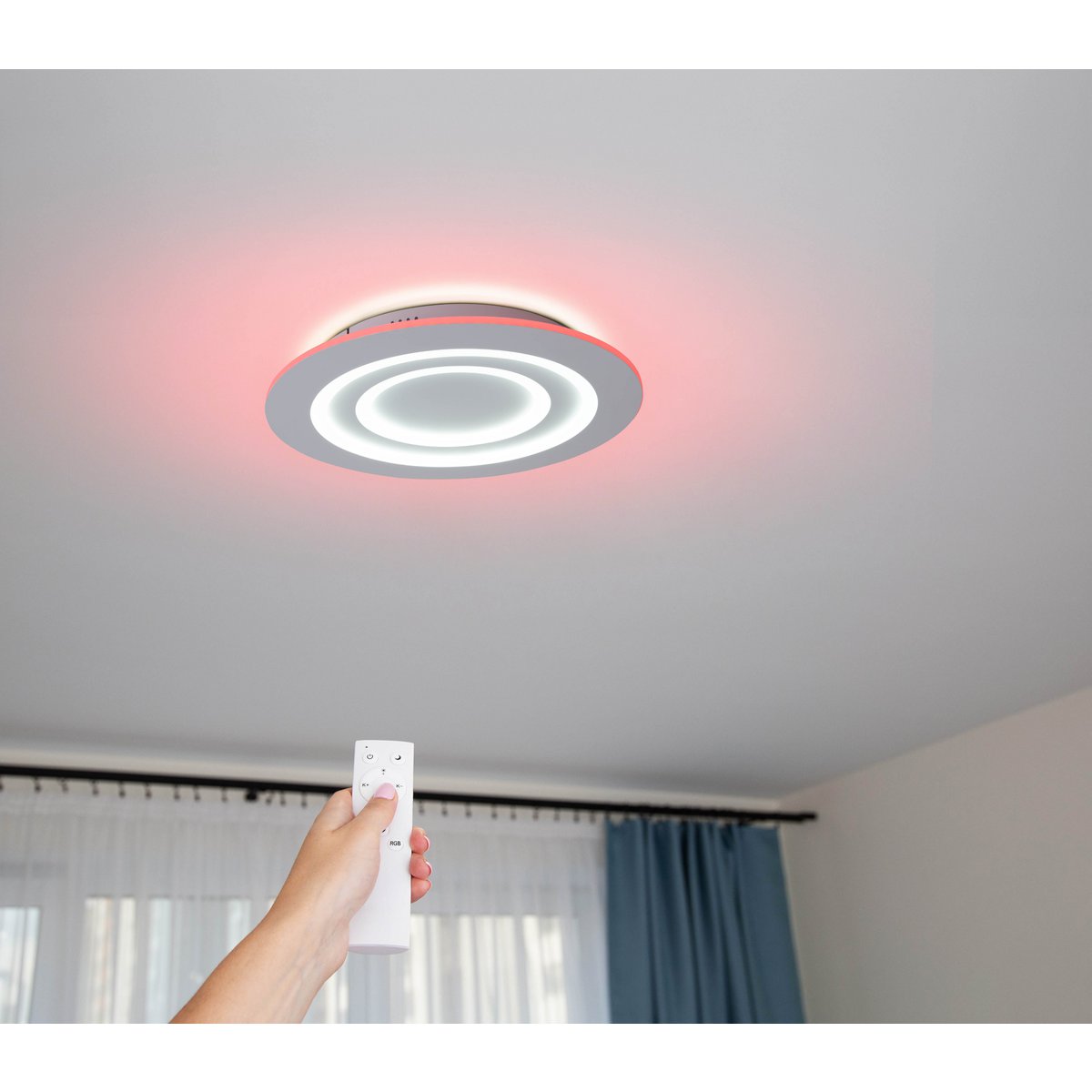 LED-plafondlicht "mirel" Ø 50 cm, 6 cm hoog, metaal en plastic in wit, geïntegreerde LED's, 2400 lm, dimmable, CCT-functie 3000-6500 K, RGB kleurverandering