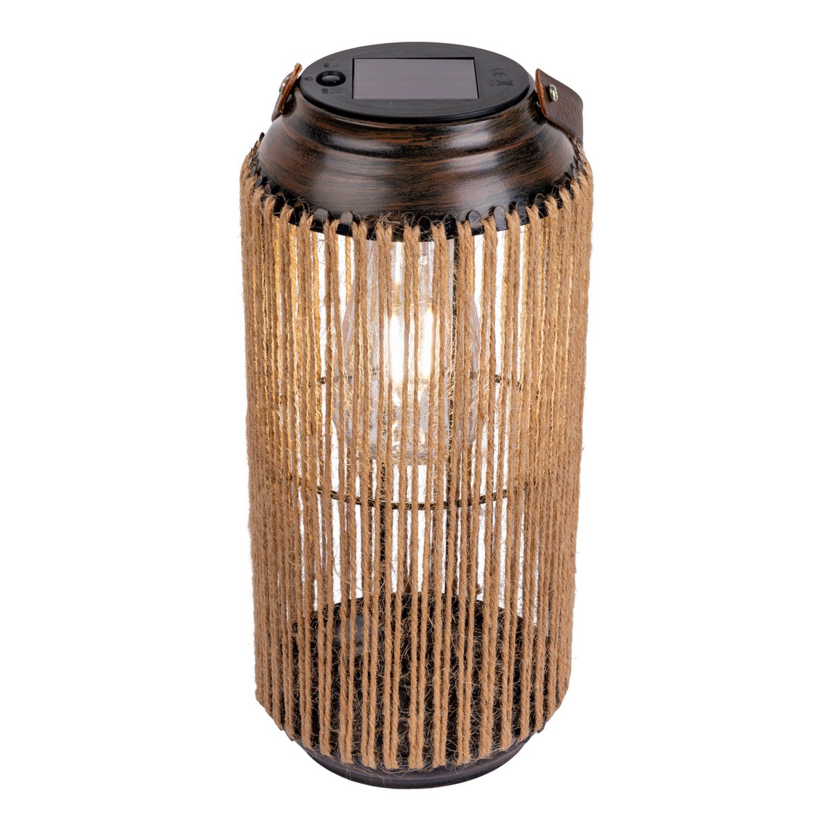 LED ZONNELIJKE LICHT "KORBINIAN" voor tuin en terras, decoratieve lamp gemaakt van metaal met jutespanning in de natuur, LED's stevig geïnstalleerd zonnelamp voor buiten 29 x 13 cm