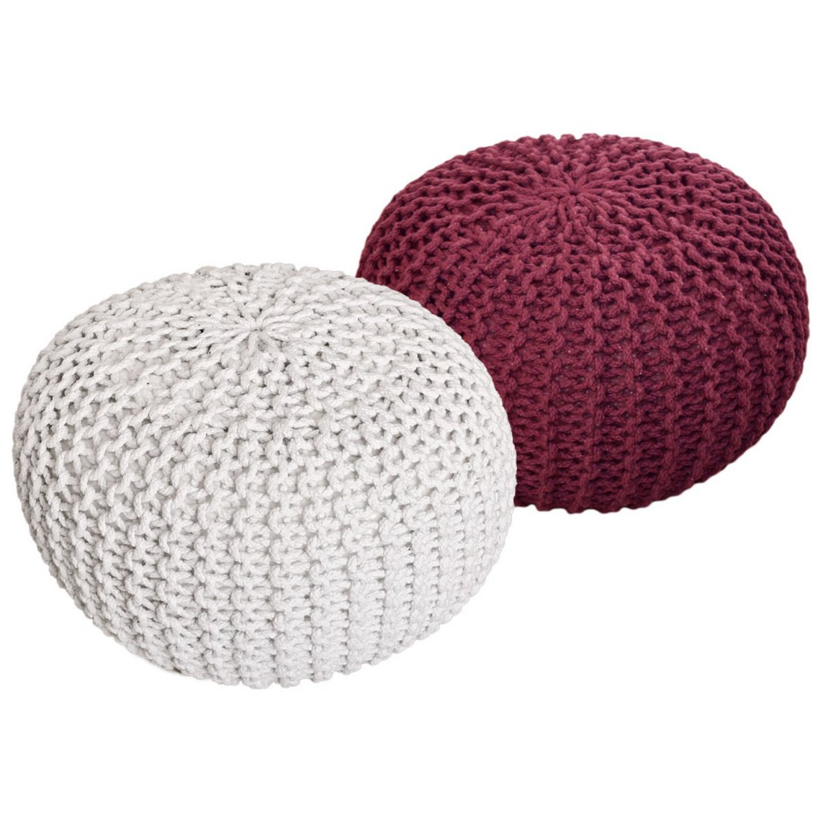 Sitzhocker Pouf SET 2 Stück Ø 55 cm H 37 cm Strickhocker Bodenkissen Grobstrick-Optik nachhaltig