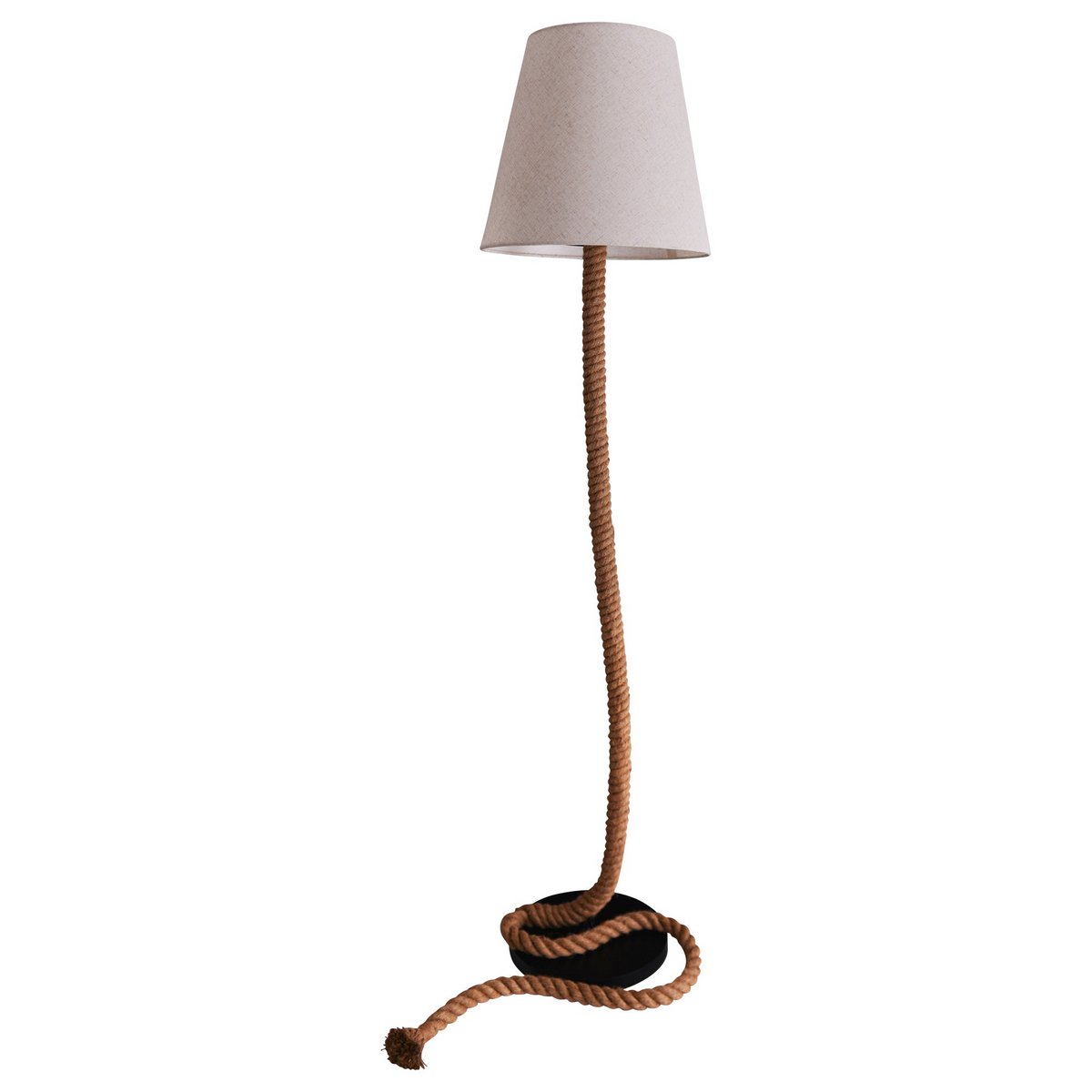 Staande lamp "touw" gemaakt van metaal, plastic, jute en textielmateriaal in de natuur, met E27 -versie, verlichting voor woonkamer, eetkamer of kantoor, 165 cm hoog