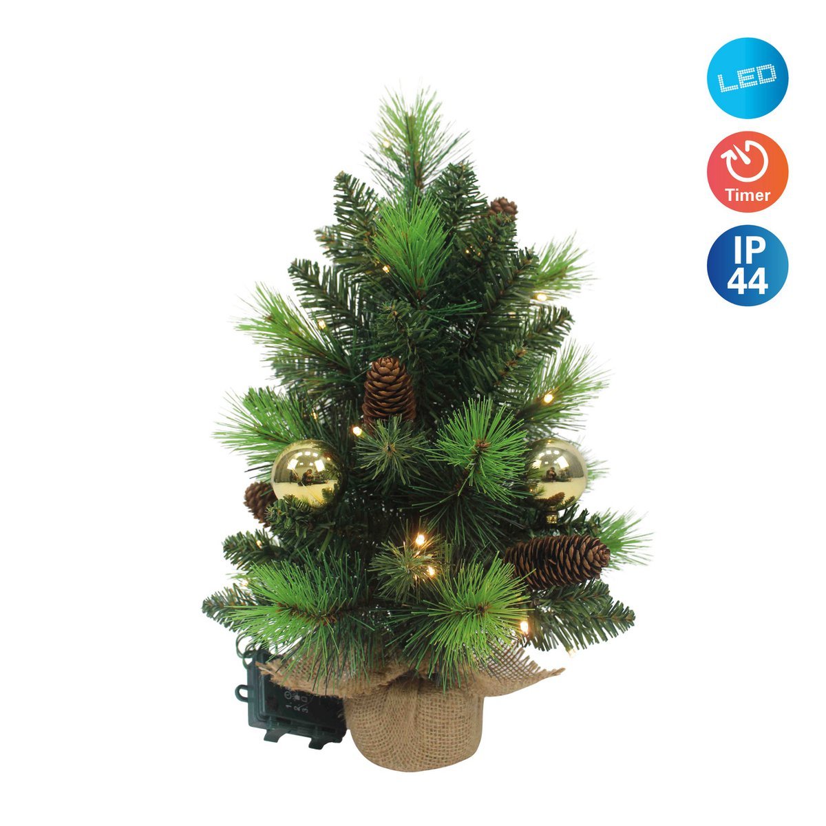 LED FIR -boom "Noel" Outdoor Decoratie gemaakt van metaal en plastic in groen en goud, met stevig geïnstalleerde LED's