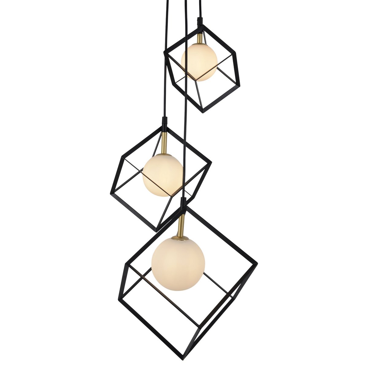 3-flame hanglamp "Cadre", retro hanglamp gemaakt van metaal en glas in zwart en wit met een G9-aansluiting, in totaal 147 cm hoog, voor woonkamer en kantoor.
