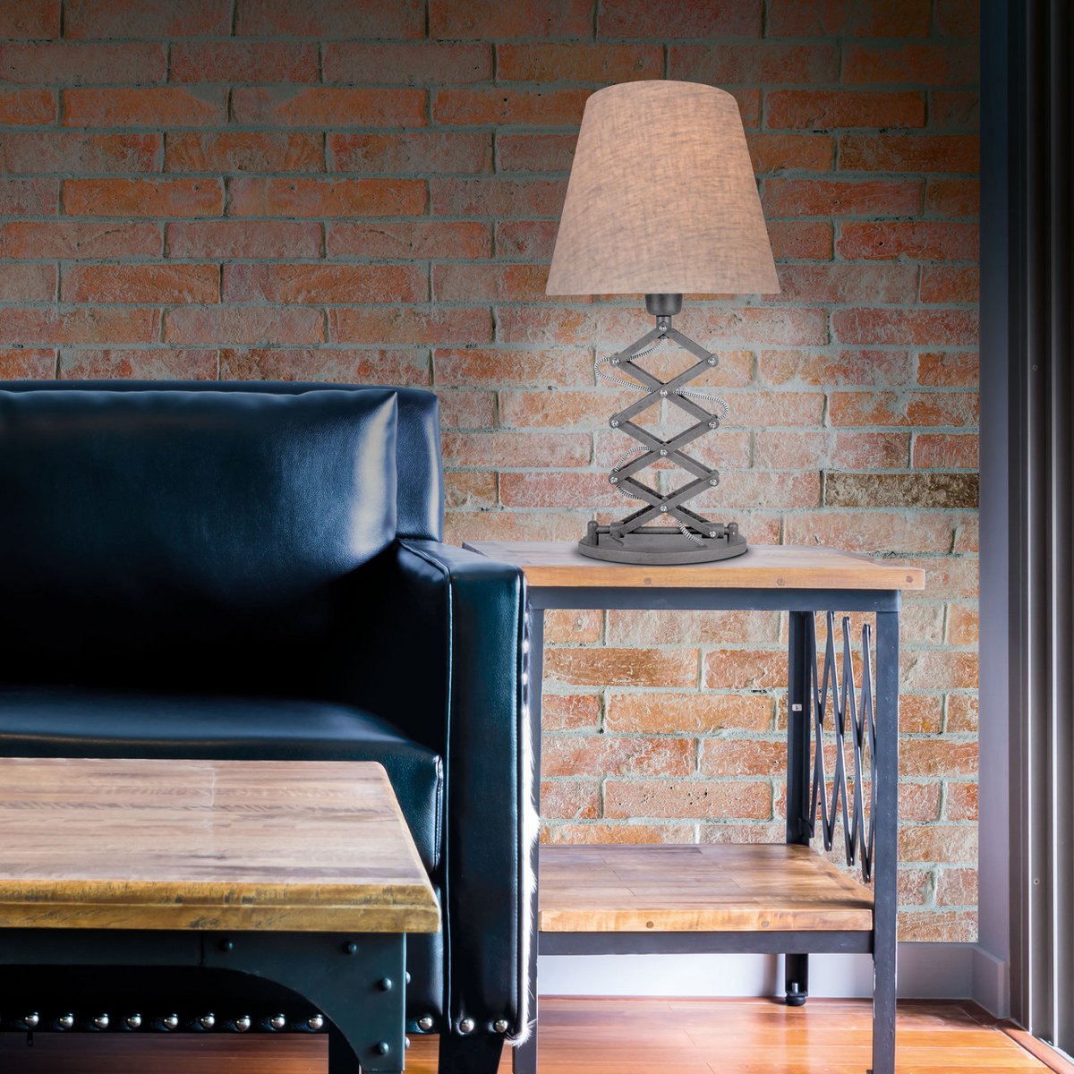 Scarfish Lamp "Adrienne", lengte van 37-71 cm, gemaakt van bruin metaal met natuurlijk gekleurde textielparaplu's, E27-aansluiting, verlichting voor woonkamer, eetkamer of kantoor