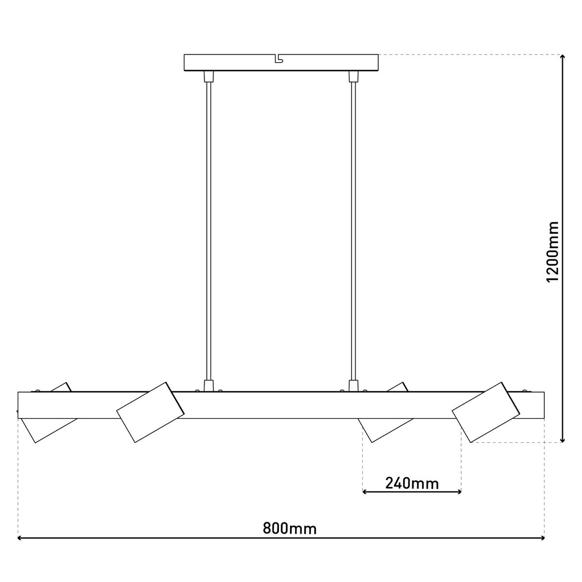 4 hanglamp "Frida" metaal en hout in zwart, en de natuur, hangende lamp, GU10, hanglamp voor eetkamer, woonkamer, gang of kantoor, 80 cm lang