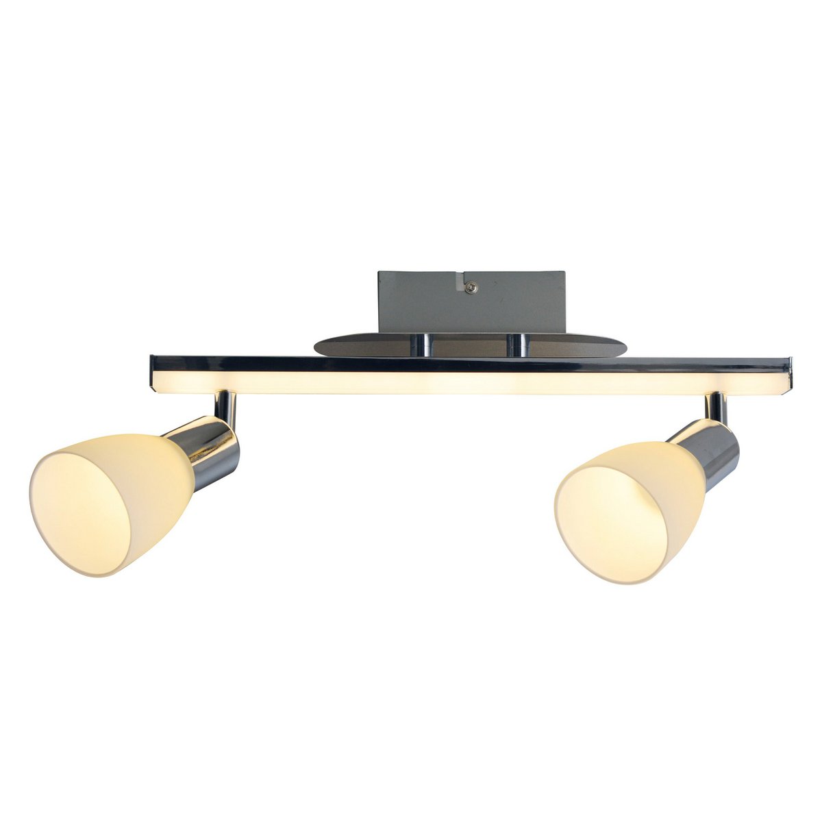 2-serie LED-plafondlicht "Ibiza" ongeveer 39 cm lang, chroomkleurig metaal, verzadigd, opaalkleurig glas, geïntegreerde LED's, warm wit