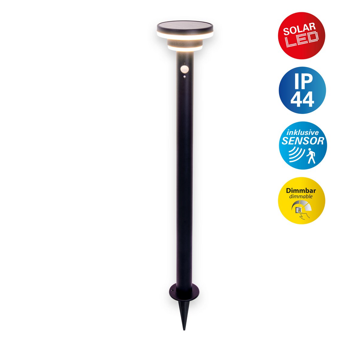 Led Solar Standing Lamp "Nora" met Earth Skeer, voor buiten, metaal en plastic aarde spies in het zwart, met geïntegreerde LED