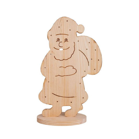 Led Wood Decolum "Santa" Small, kerstdecoraties gemaakt van hout in de natuur, met stevig ingebouwde LED's, voor de buitenruimte