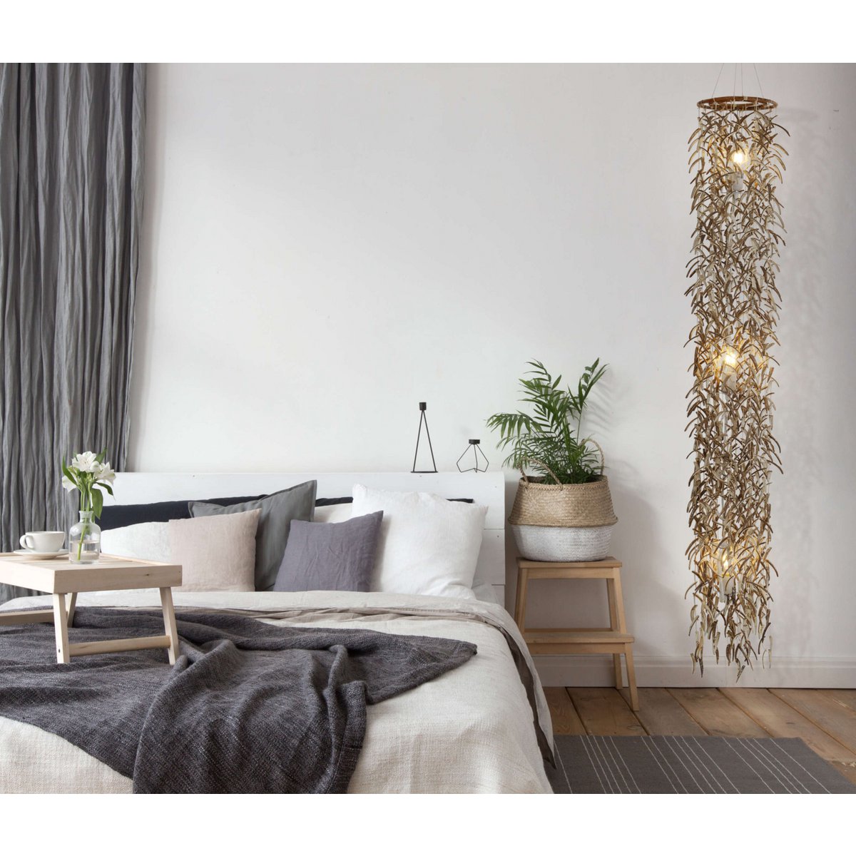 Hanger lamp "kokosnoot" 180 cm hoog, gemaakt van hout- en kokosnootschalen, beige/bruin, E27 -aansluiting, verlichting voor woonkamer, eetkamer of wintertuin.