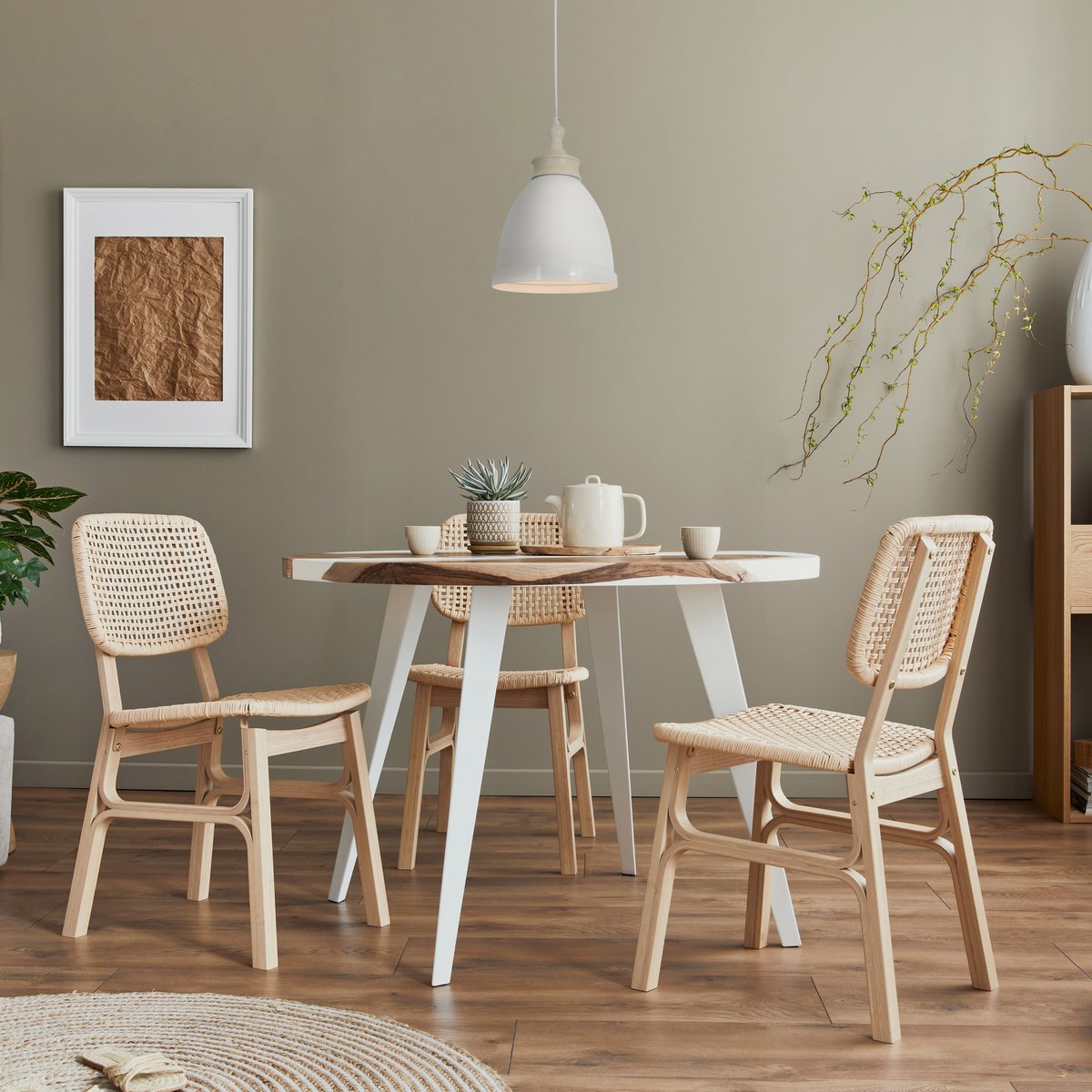 Metalen hanglamp "Pinhead" met houtlook opzetstuk