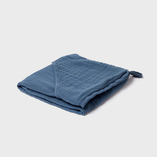 OrganicEra Biologische mousseline babyhanddoek met capuchon, Indigo