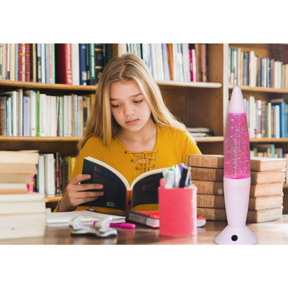 LED-tafellicht "Glitter", de decoratietafellamp gemaakt van metaal en plastic, ongeveer 36 cm hoog, met stevig ingebouwde LED's, doneert kleurrijk licht met "glitter", effectverlichting voor woonkamer, kantoor, kinderkamer of nachtkastje