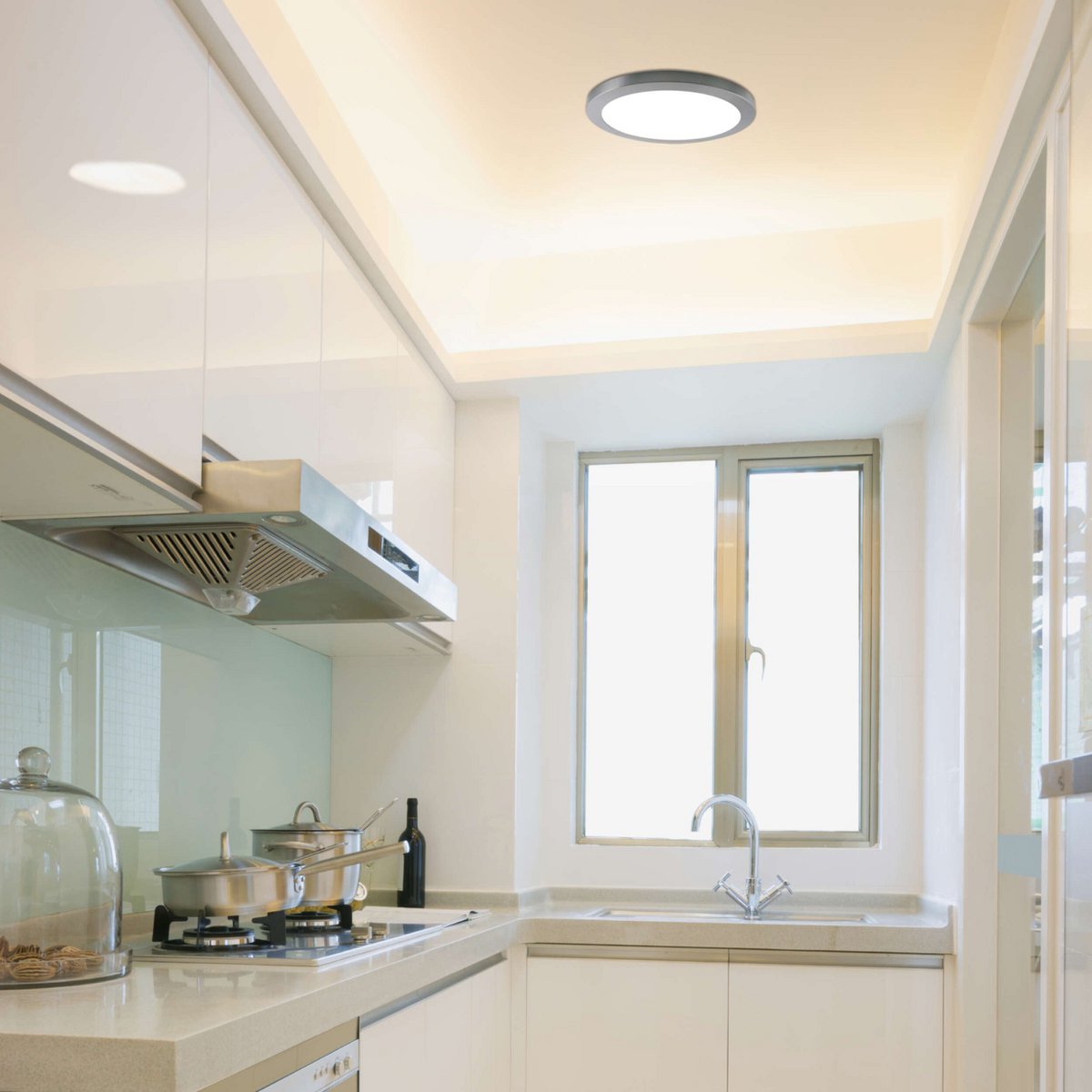 LED -plafondlamp "bonus", functie, metalen plafondlamp en plastic, ringen in chroom en wit kunnen worden gewijzigd, met stevig ingebouwde LED's, 22,5 cm diameter