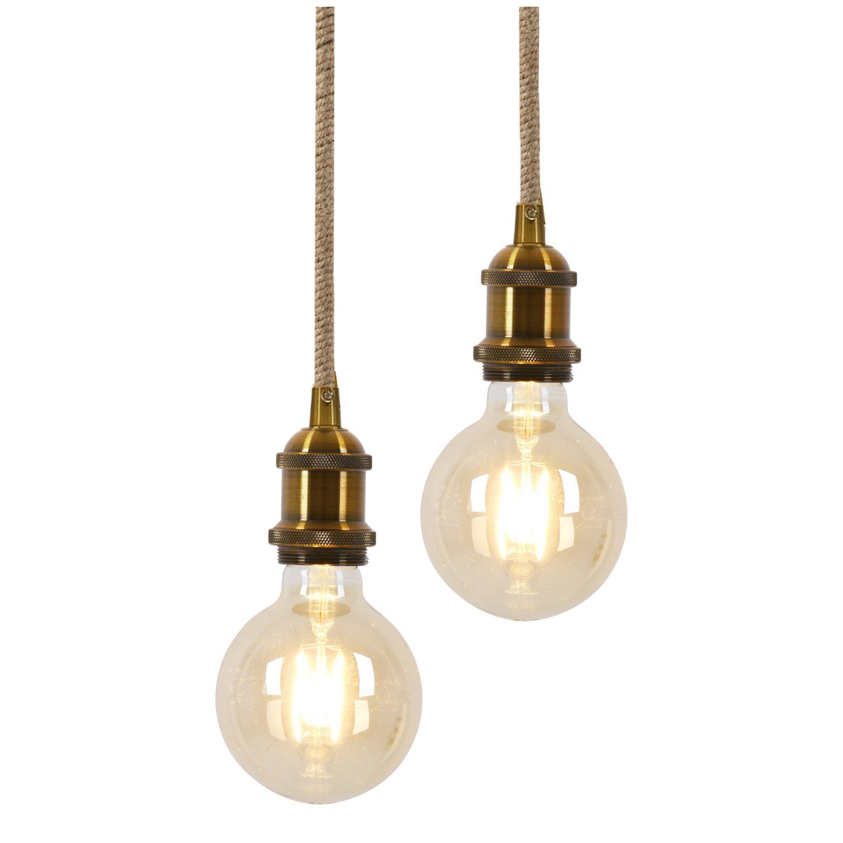 Metalen metalen Baldachin met 2 personen "Ontario" Decoratieve hanglamp gemaakt van metaal in alt-messing en jute, E27-versies, verlichting voor woonkamers of kantoor.