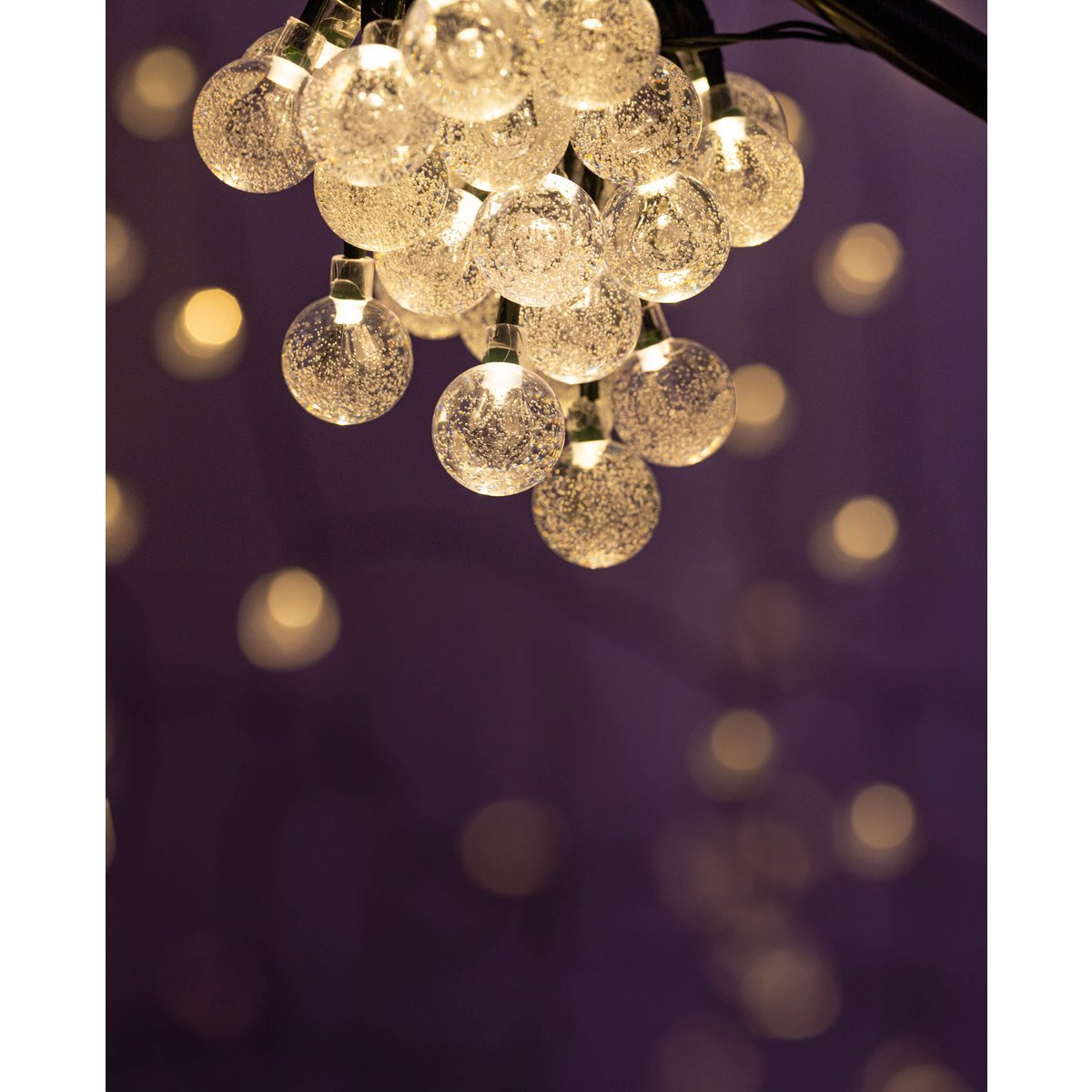 Buiten lichte keten met decoratieve ballen in glazen look, 868 cm lang, warm wit,