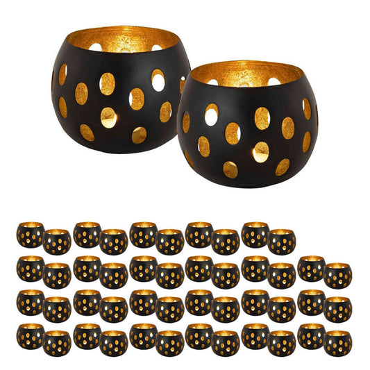 Tealight Holder 48-delige set 2 x 24 PU kandelaar Florina Sferical Shape Black Matt Gilded Inside