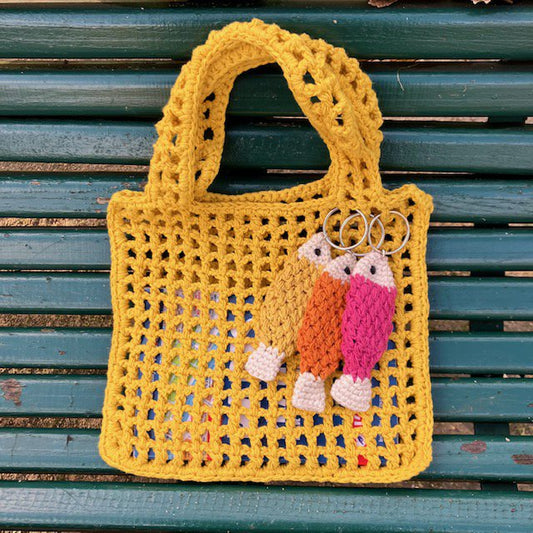 Luna -Leena Keychain Fish - Bag Charm - Fuchsia - Organic Cotton - Hand Haak in Nepal - Bag Hanger