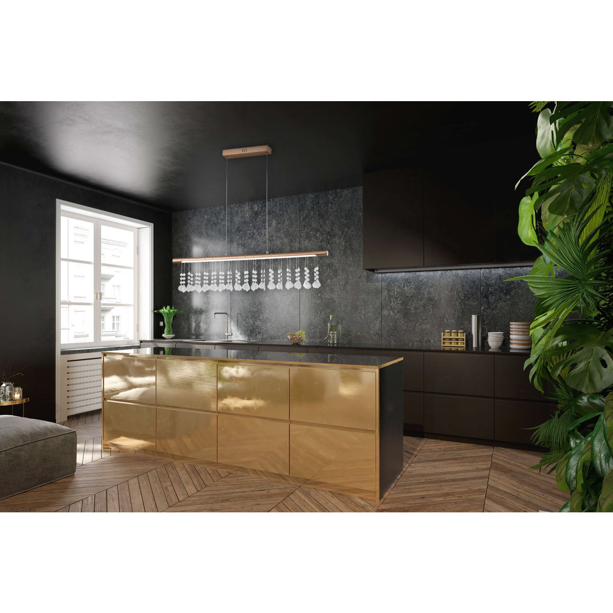 Led hanglamp "nobilis" lengte ongeveer 100 cm, gemaakt van metaal en plastic in satijnnikkel, met stevig ingebouwde LED's, verlichting voor woonkamer, eetkamer of kantoor