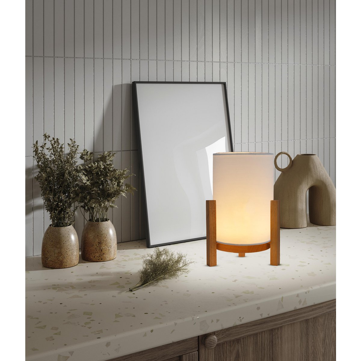 Hartelijke lamp "madita" 32 cm hoog, in wit/natuur, met geïntegreerde LED, dimbaar met aanraaksensor