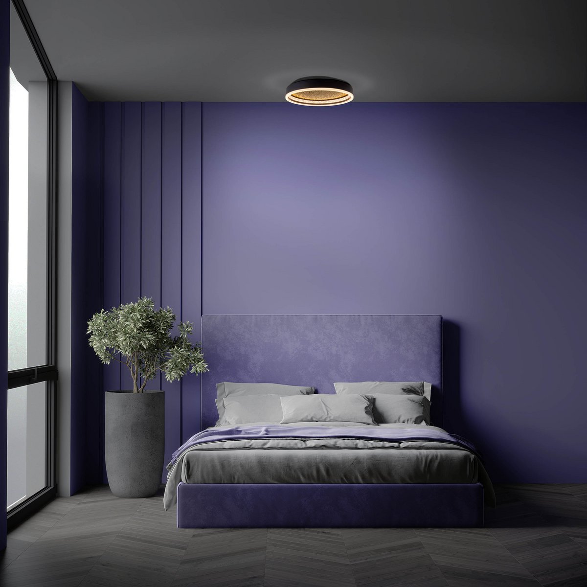 LED -plafondlamp Arany, plafondlamp gemaakt van metaal en plastic in zwart, met stevig ingebouwde LED's, dimbare, 40 cm diameter