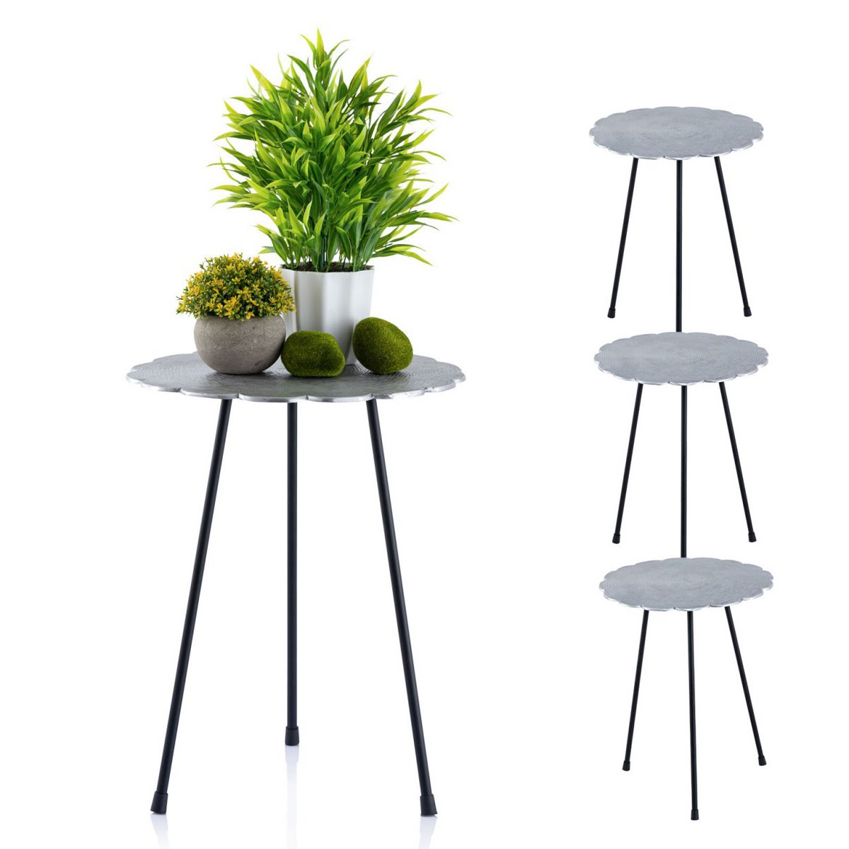 Bijzettafel metaal 4-delige siertafel Hilton ø 35 x H 45 cm rond zilver of goud aluminium