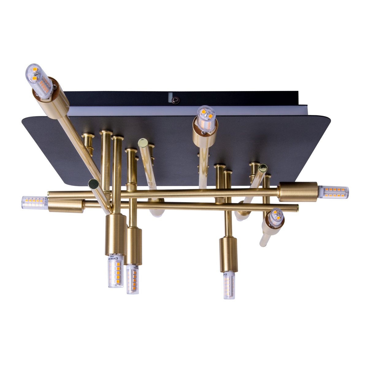 LED -plafondlamp "Ancona" met achtergrondverlichting gemaakt van metaal in zwart en messing, G9 -versies, lamp voor woonkamer, eetkamer, gang en kantoor, ca.