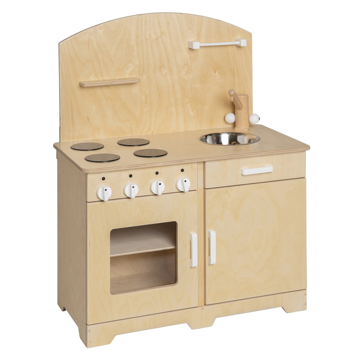 Van Dijk Toys houten speelgoed keuken / keukentje Peuters - Naturel met wit (Kinderopvang kwaliteit)