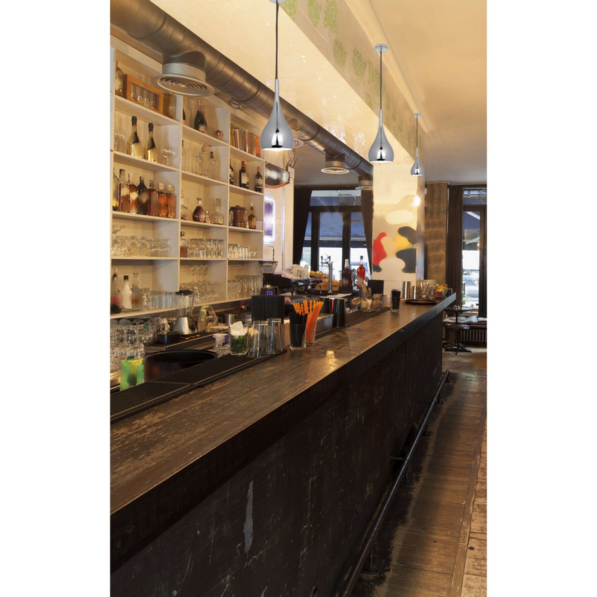 Hanger lamp "stijl", retro klassiek, hanglamp gemaakt van chroom-glanzend metaal met E27-aansluiting, paraplu Ø23 cm, ideaal voor eetkamer, woonkamer en keuken.