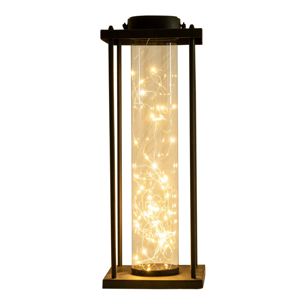 LED ZONNELIJKE LICHT "Fairylight" voor terras en balkon, gemaakt van zwarte metaal en glas, stevig gebouwd -in LED's, decoratielamp voor buiten 51,5 cm hoog