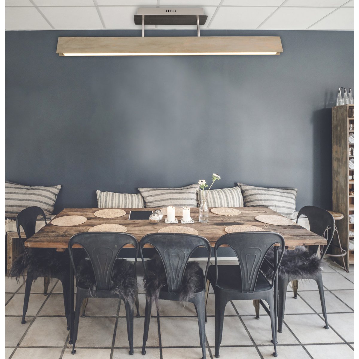 LED -plafondlicht "recht", 97,5 cm lang, gemaakt van metaal, hout, acryl en ashout, voor woonkamers en kantoor