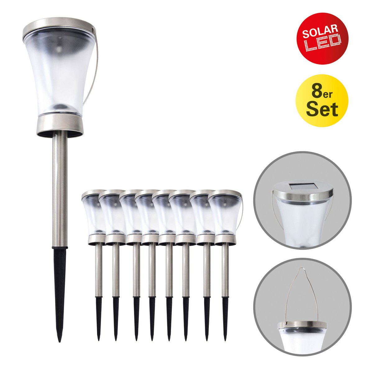 8 Set LED-decoratie Solar Light, voor buiten, gemaakt van metaal en plastic in stalen blanke, geïntegreerde LED