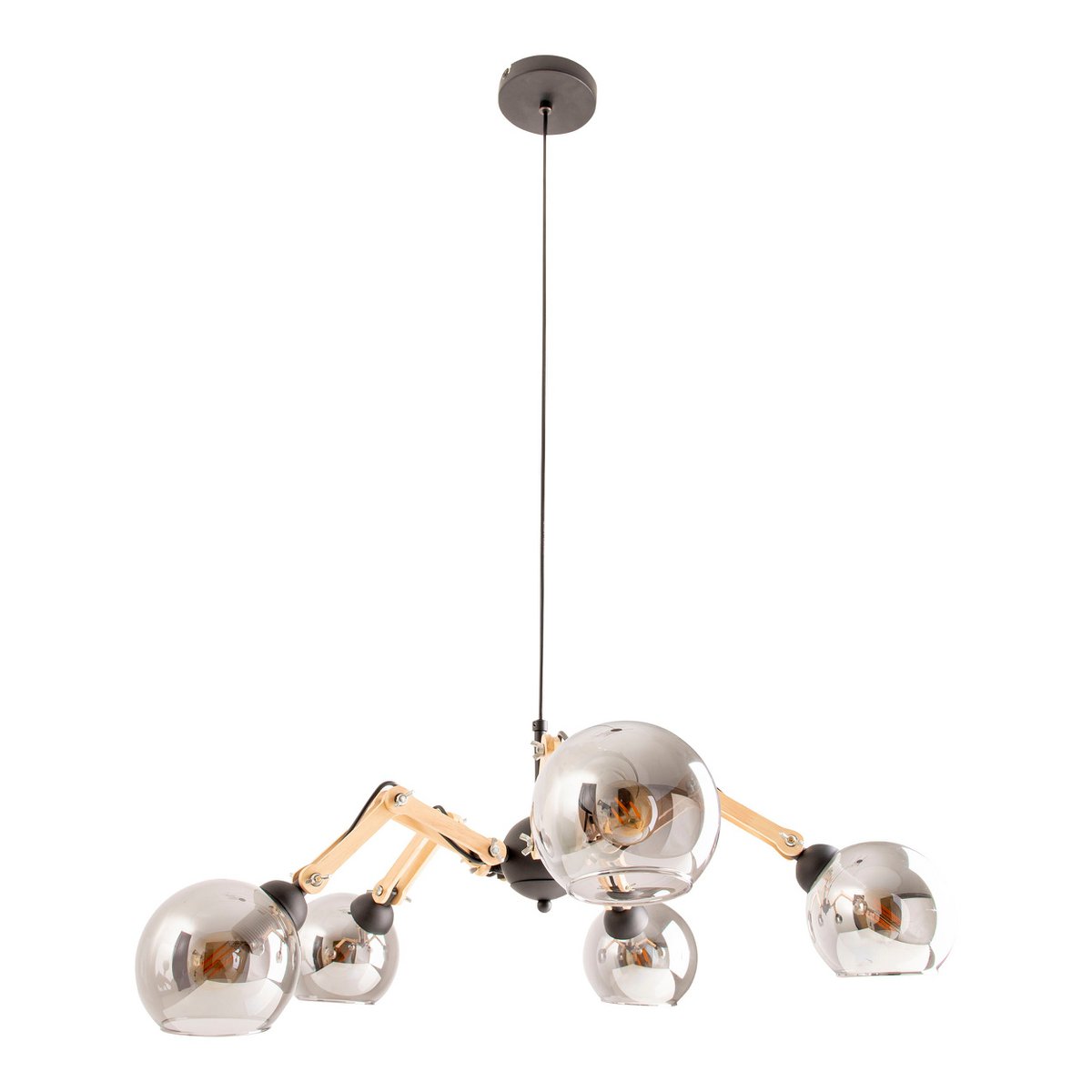 5 glazen hanglamp "soito" hanglamp gemaakt van metaal, glas en rubberen hout, met E14 -aansluiting, voor eetkamer, woonkamer, gang of kantoor, een diameter van 80 cm