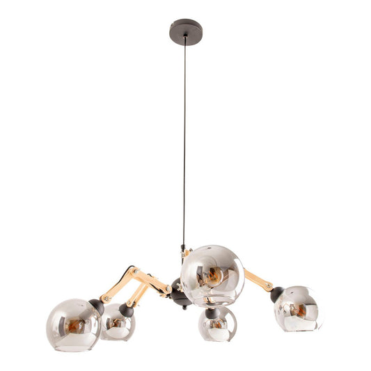 5 glazen hanglamp "soito" hanglamp gemaakt van metaal, glas en rubberen hout, met E14 -aansluiting, voor eetkamer, woonkamer, gang of kantoor, een diameter van 80 cm