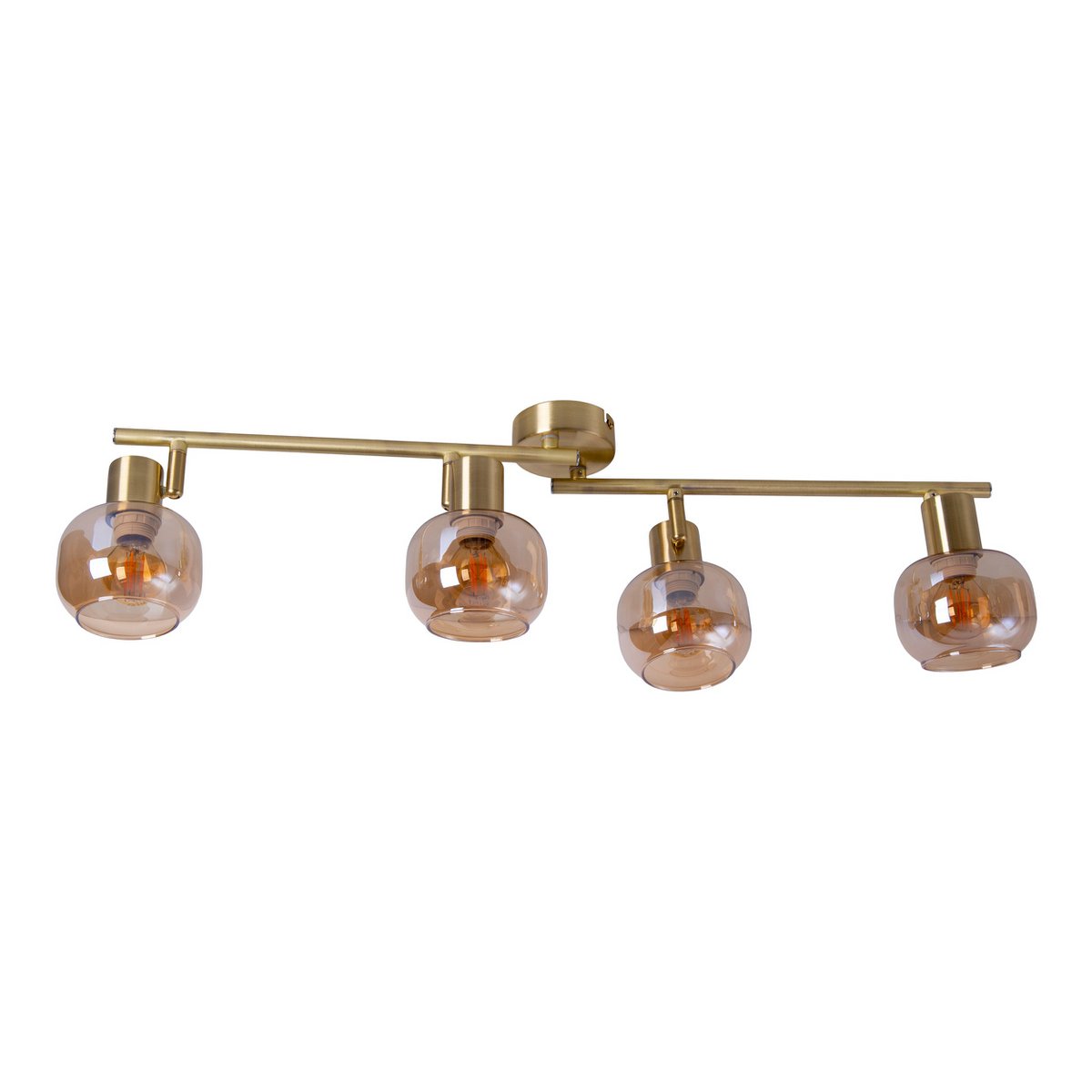 4er spot/plafondlamp "libby", klassieke plafondlamp gemaakt van messing gekleurd metaal en getinte glas in barnsteen, met E14-aansluiting, voor eetkamer, woonkamer, gang of kantoor, 80 cm lang